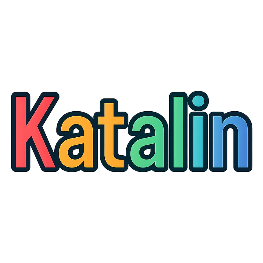 Katalin name in colorful gradient modern font with dark outline, transparent background, in the style of sample images sticker