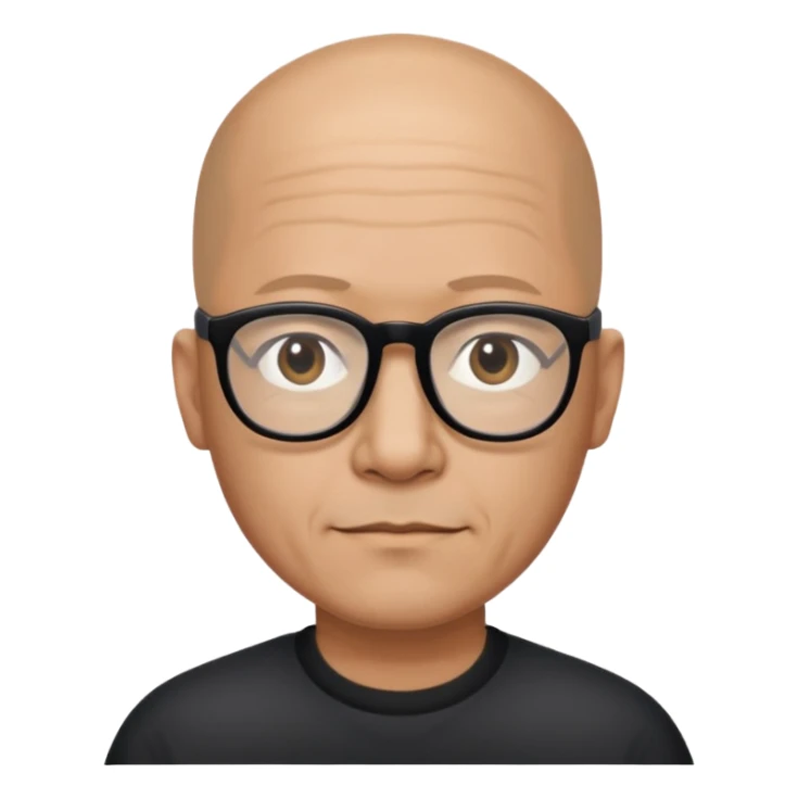 Almost bald 50 year old man of mixed descent, half Asian, half White wearing black thick-rimmed glasses. sticker