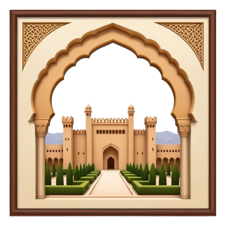 Realistic Alhambra de Granada Landmark Emoji, showcasing the Moorish palace’s intricate arches, geometric patterns, and historic fortress walls. sticker