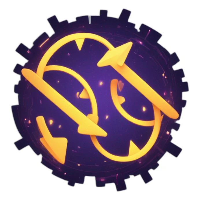 Design a dynamic repeat symbol with glowing arrows in a loop, set against an abstract, technological background. sticker