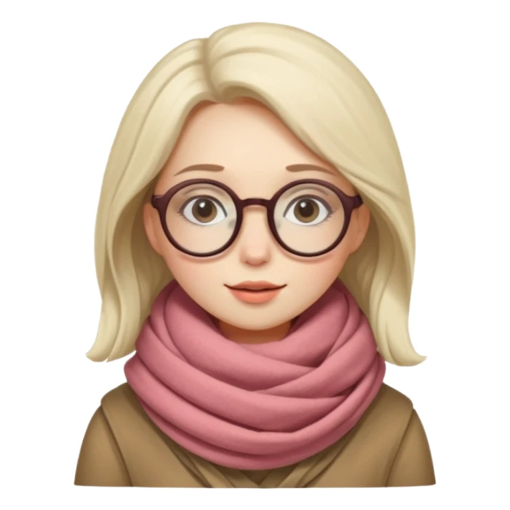 A shy woman with big round glasses and thick scarf, blushing from the cold. sticker
