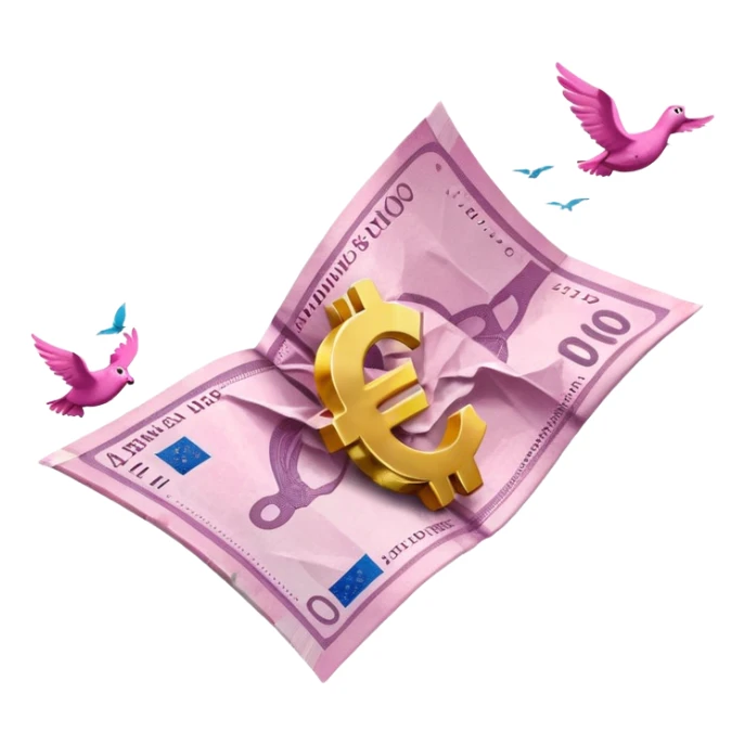 pink money with euros  flying  sticker