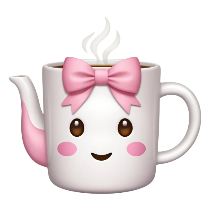 A white mug with a pink bow that contains tea sticker
