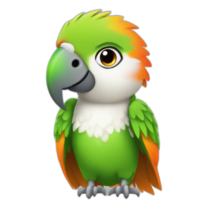 Green and white lil' female parrot with a orange peak sticker