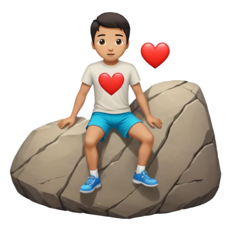 asian man tripping on rock with heart eyes sticker