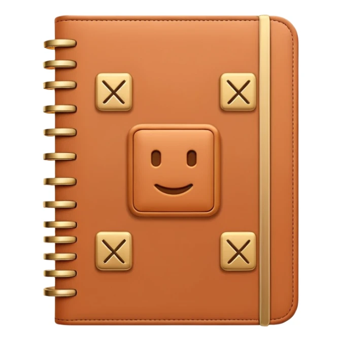 modern elegant planner with checkmarks emoji, 3D style, soft terracotta, beige or pink and gold, clean design sticker