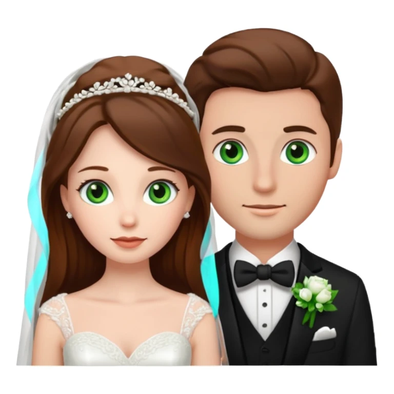 bride and groom white skin brown hair, groom has green eyes sticker