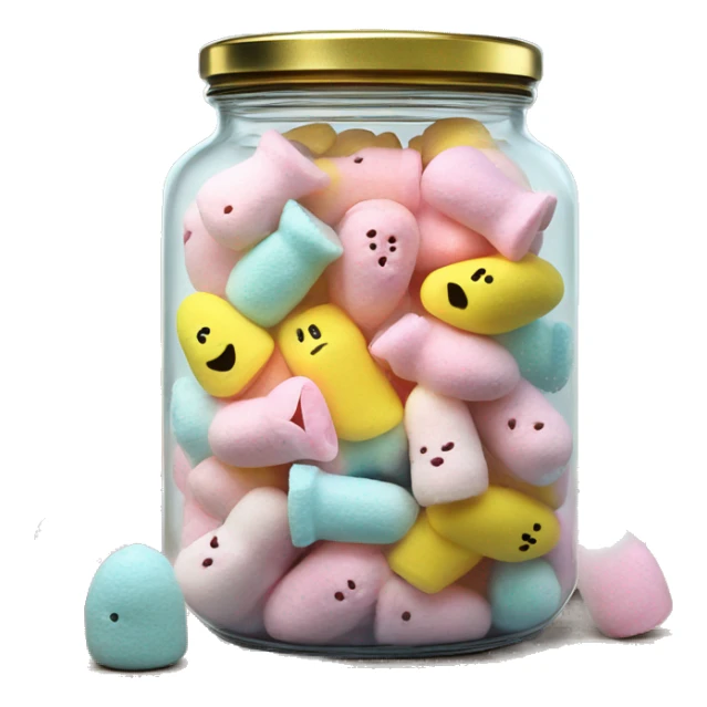 Realistic easter candy Peeps marshmallows in a glass jar with a gold screw on lid on the top. sticker