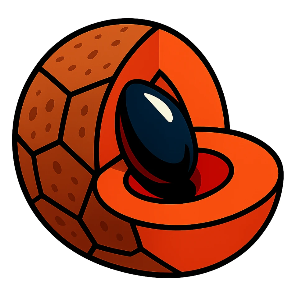 Show the mamey fruit with the seed open and visible in a vibrant toon style, maintaining a transparent background. sticker