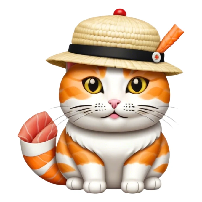 cat wearing a hat made out of sushi sticker