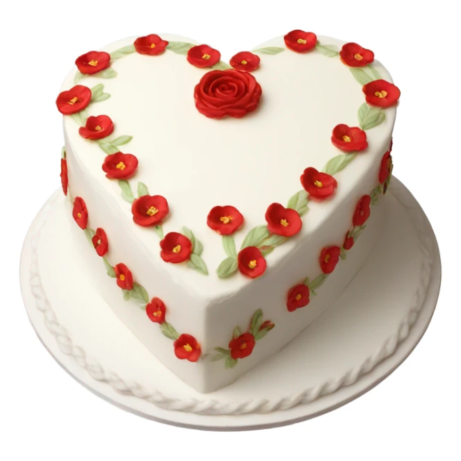 vintage heart-shaped white cake with red flowers sticker