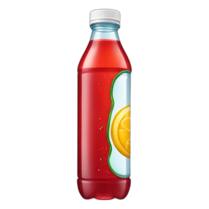 The bottom half of a plastic bottle cut in half containing a reddish beverage inside. sticker