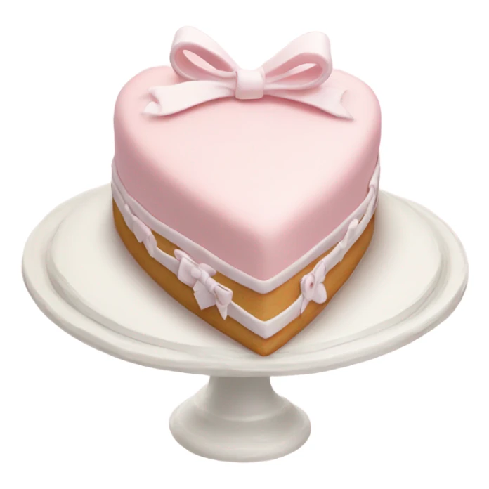 Pastel pink heart shaped cake with fancy white icing and bows sticker