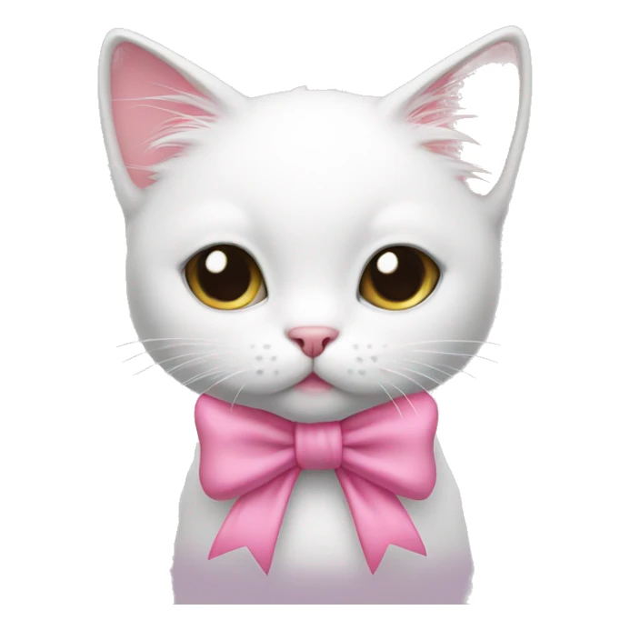 cute white cat wearing a pink bow sticker