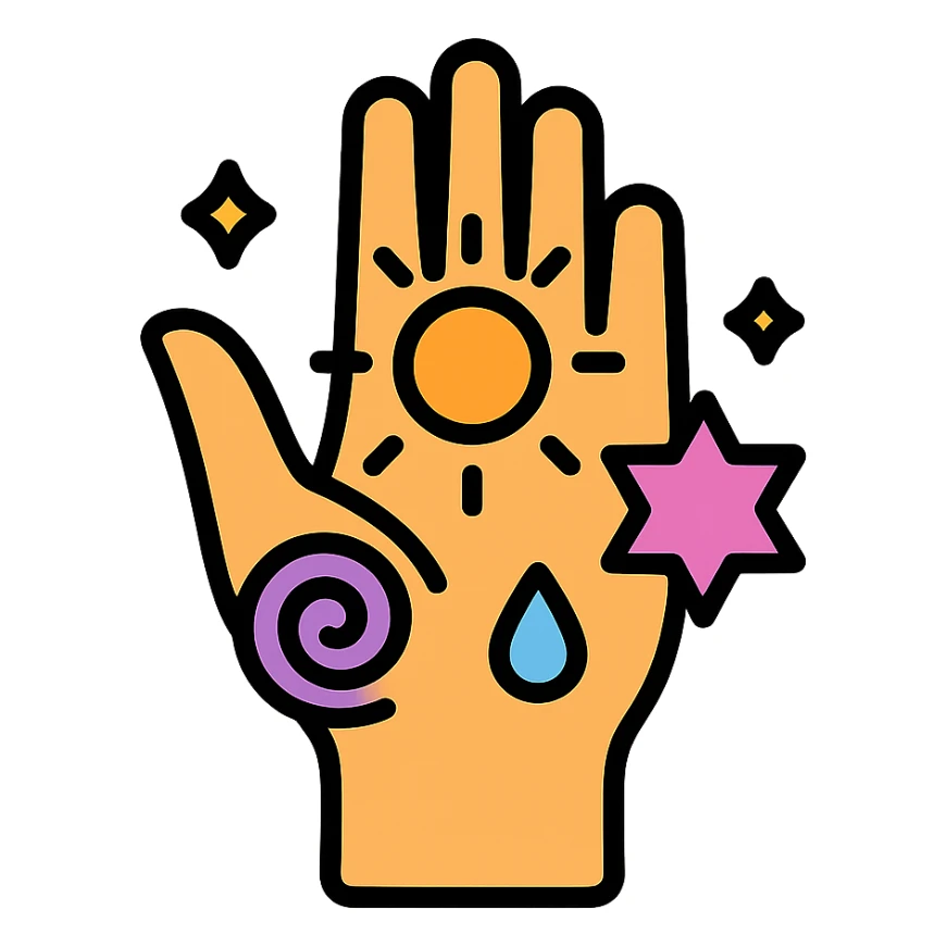hand with glowing energy and spiritual symbols sticker