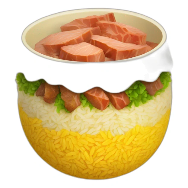 yellow rice with litlle sliced roasted meat, carrot sticker