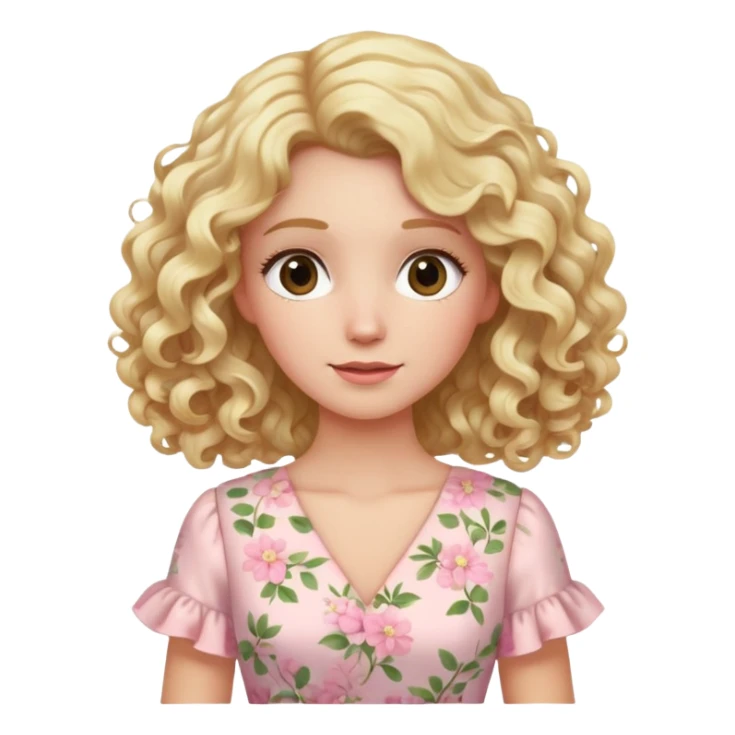 Blonde curly long hair lady with a light pink spring flowered dress sticker