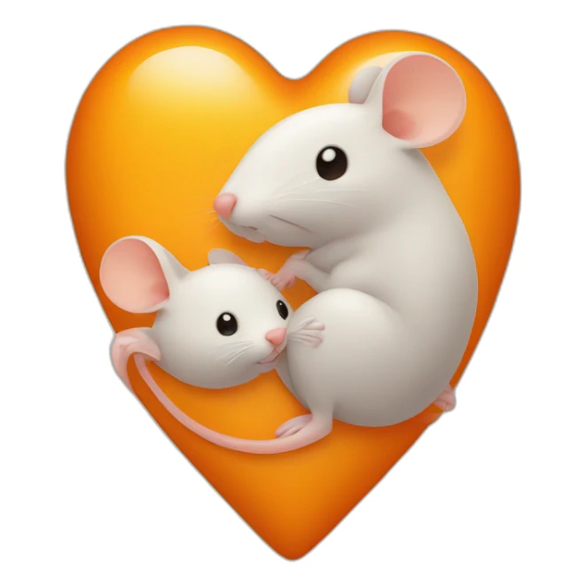 Baby head and mouse head inside orange heart sticker