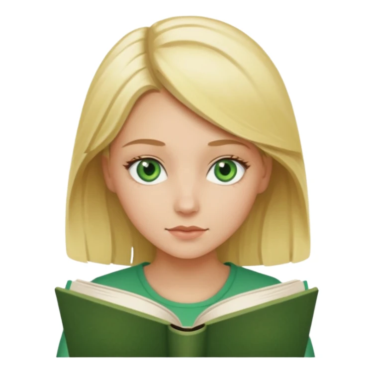 blonde girl with green eyes reading a book sticker