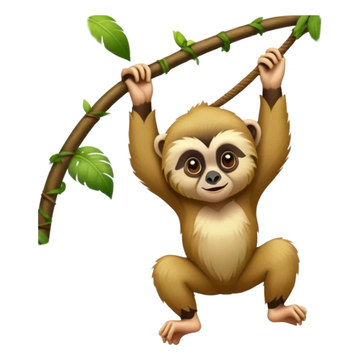adorable lar gibbon, disney-style, swinging through the jungle sticker