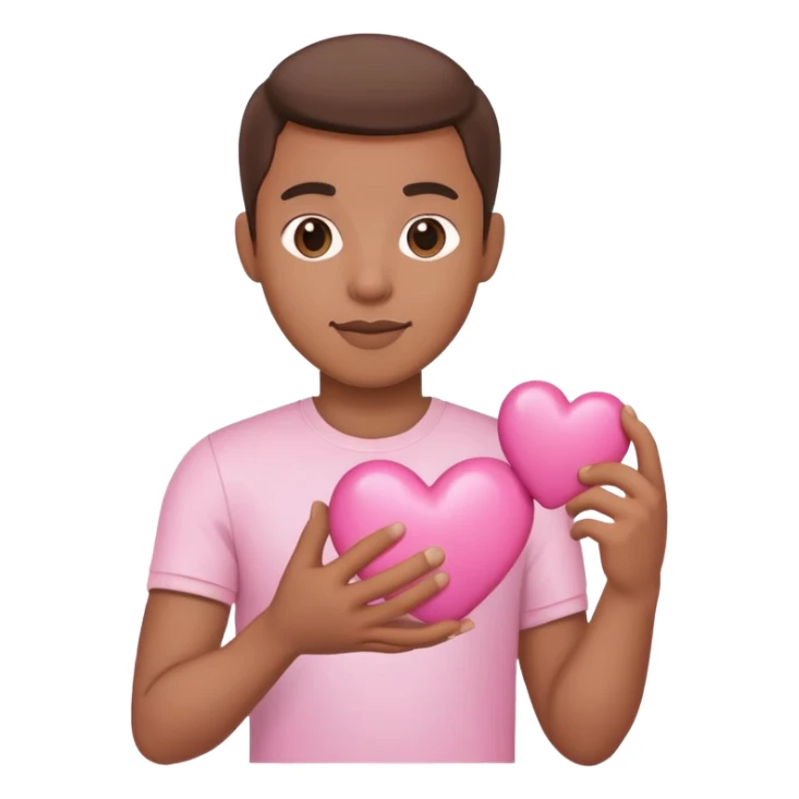 medium skin tone guy holding a pink heart sticker