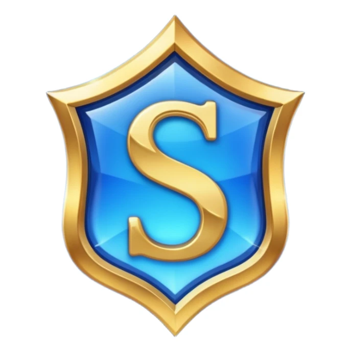 Create a custom emoji badge featuring a stylized letter “S”. Style it after the Challenger rank from League of Legends. Use gold & sapphire blue colors, radiant glow effects, and a majestic, high-prestige frame and elite aura.
 sticker