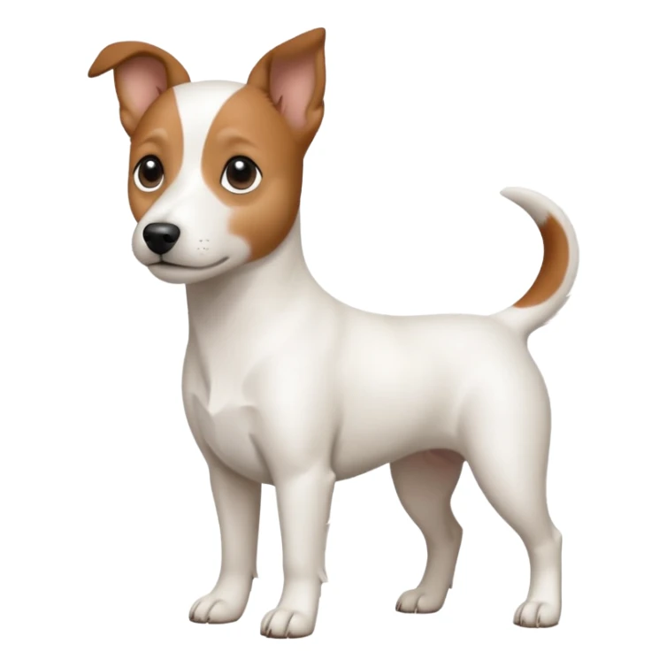 a fully white jack russell the size of a kelpie with a half white face sticker