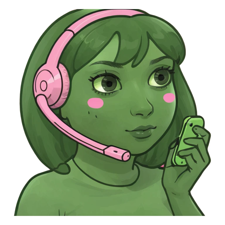 girl scrolling on pink phone sticker