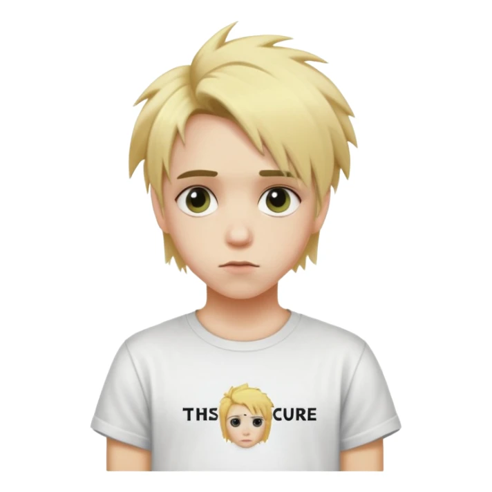 Adolescente pelo rubio con muchas puntas y camiseta de the cure sticker