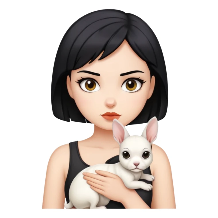 Short black hair handsome bad girl holding a white German rex sticker