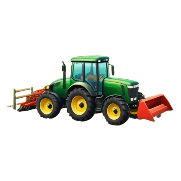 An icon featuring a vibrant rural landscape with a tractor plowing fields, inspired by Farming Simulator 22. The design includes lush green fields, a barn, and a scenic countryside with trees and mountains in the distance. Transparent background sticker