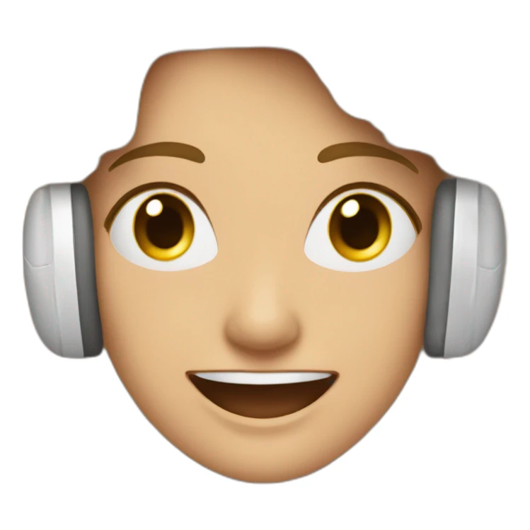 Mujer blanca feliz con audifonos blancos con las manos arriba sticker