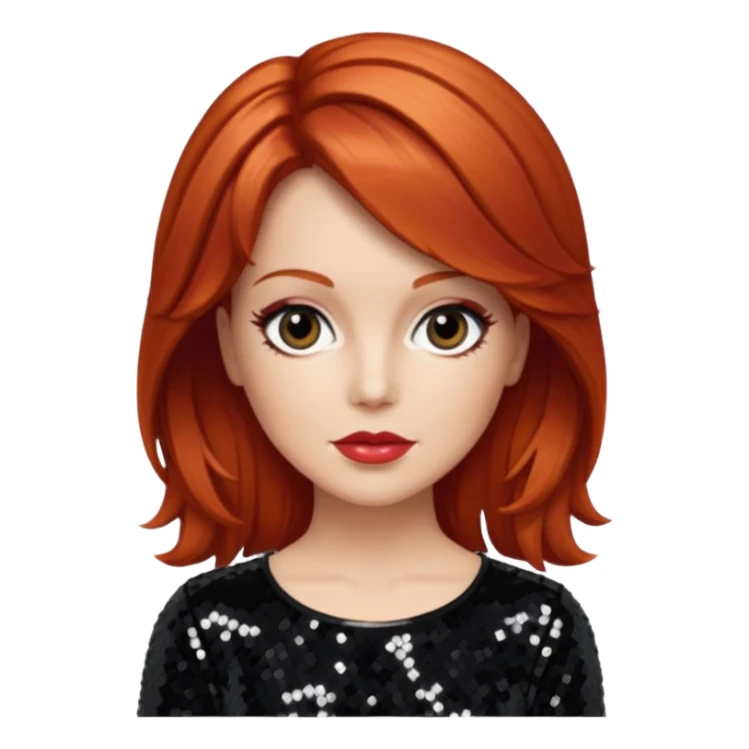 Lee Purcell with medium red hair,  black sequin outfit  sticker