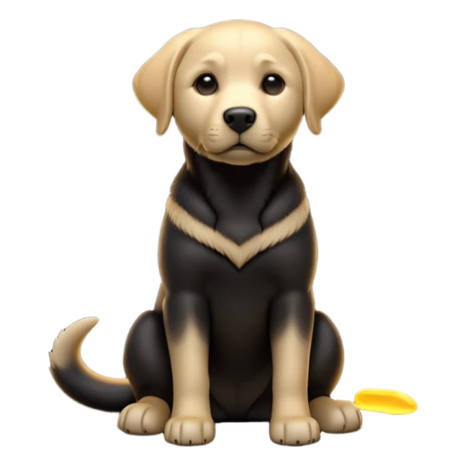 cinematic-[Labrador retriever]-realistic-full-body-sitting-emoji,-tail-resting-loosely-beside-its-paws,-head-tilted-dramatically, -sleek-[black]-fur,-simplified-yet-realistic-focused-features,-highly-detailed,-glowing-with-an-almost-sarcastic-glow sticker