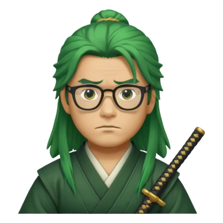 green long hair samurai with glasses sticker