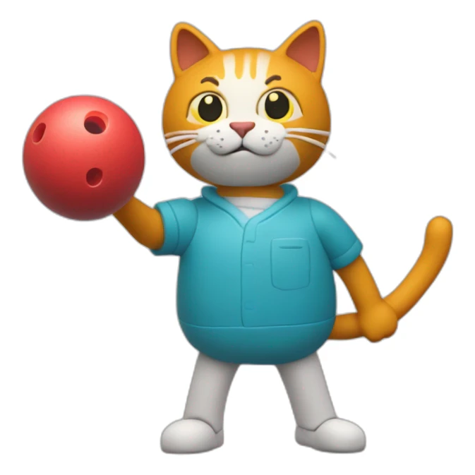Plasticine cat with a bowling ball in his hand sticker