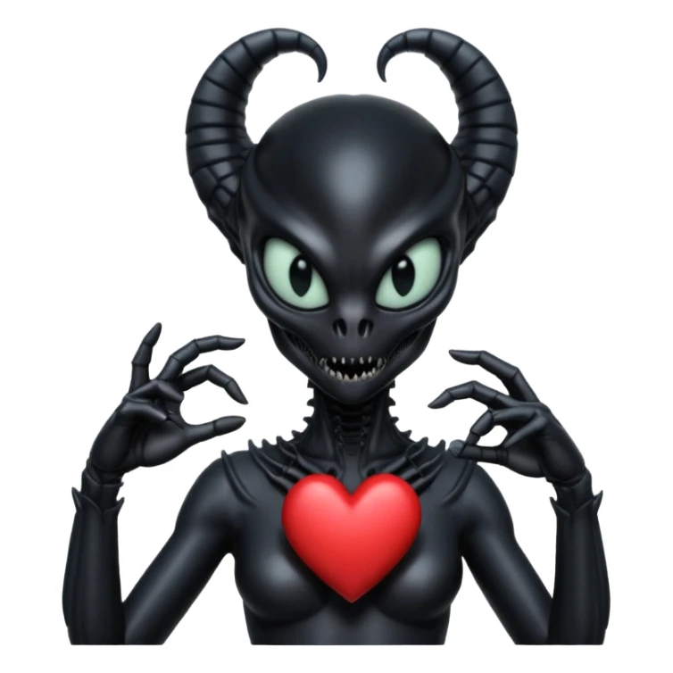 black xenomorph queen making heart sign sticker