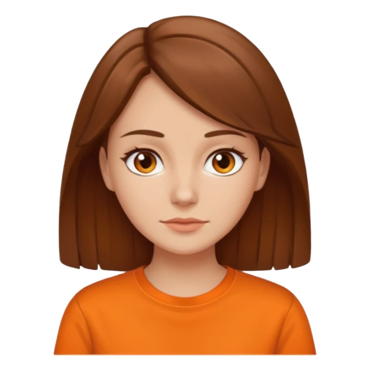 brown haired woman no smile with orange shirt sticker