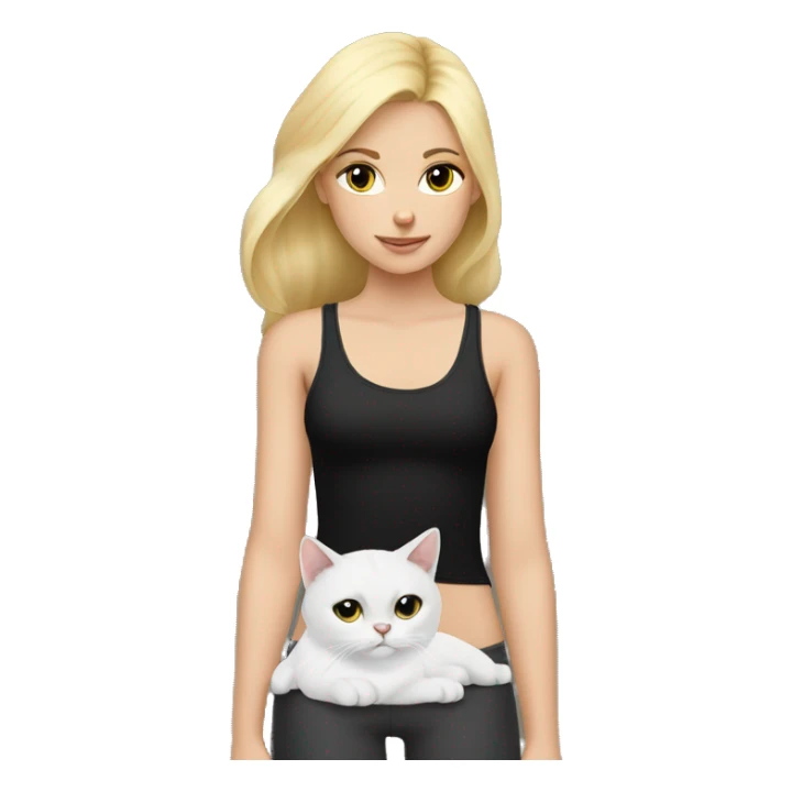 blonde girl in tank top with white and black cat sticker