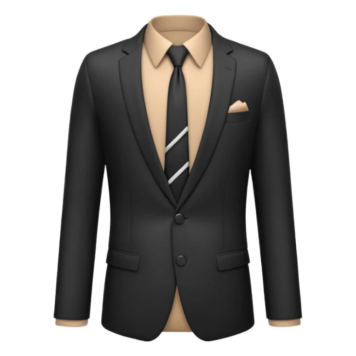 A 3D cartoon formal suit with jacket, shirt, and tie displayed neatly, smooth folds, studio lighting, Memoji-style rendering. sticker