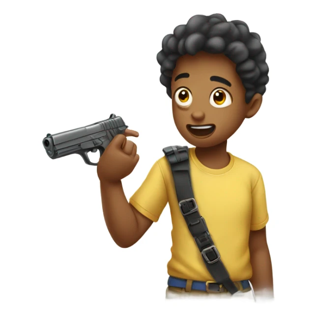 boy with finger gun in mouth shirt sticker