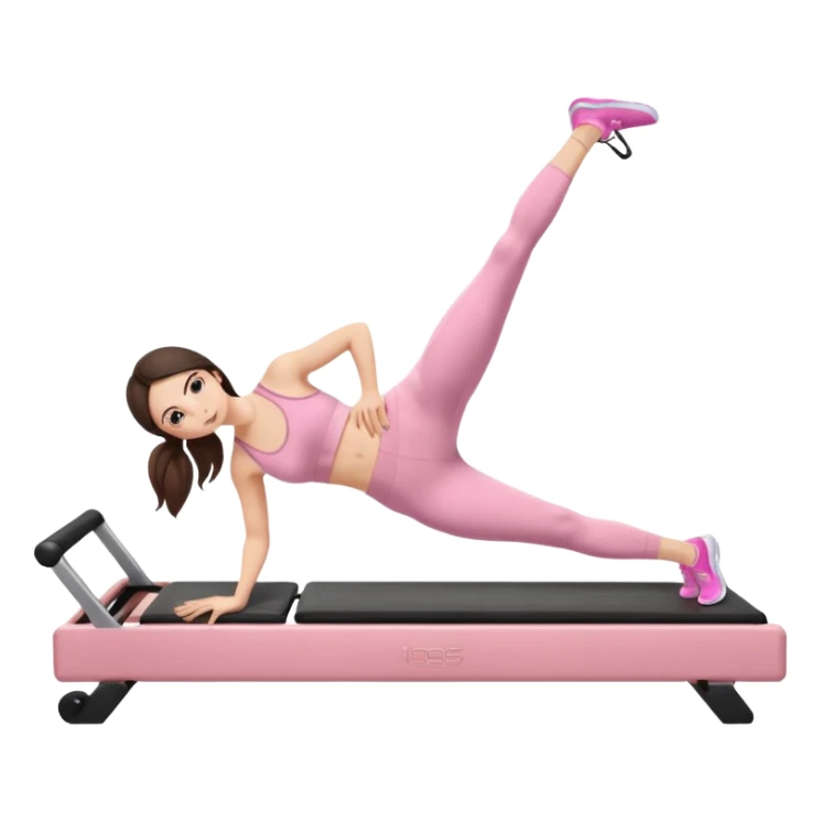 white brunette girl in light pink workout clothes doing a plank on a reformer sticker