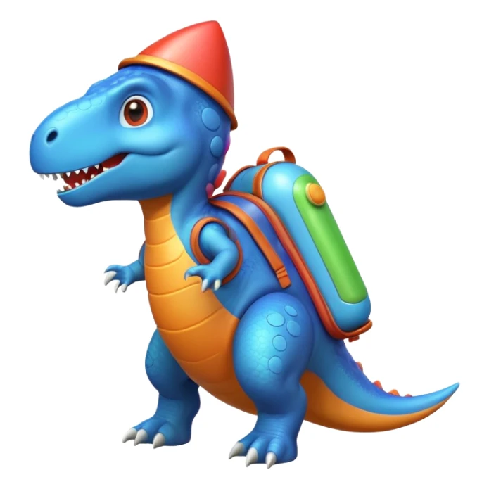 cute toy-like rocket-propelled dinosaur, rounded shapes, glossy texture, colorful rocket backpack, happy expression, 3D cartoon, mobile game icon style, clean background, no text, no watermark
 sticker