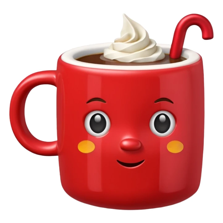 3D Red Coffee mug with realistic christmas embellishments sticker