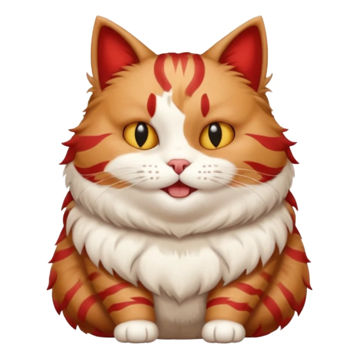 A happy, moderately plump barbarian cat that is red and white, fluffy sticker