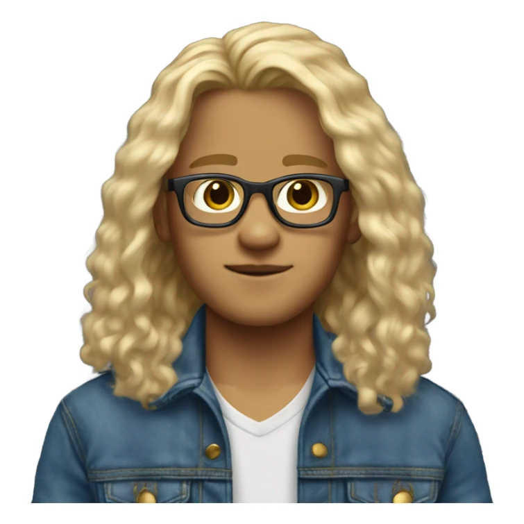 blonde long haired boy with glasses blue jean jacket with fur lining sticker