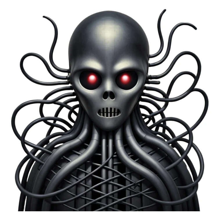 network of dark black wires and tubes forming a surreal creature, Giger and Silent Hill horror sticker
