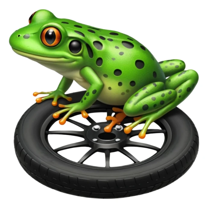 Frog head and legs but the body is a tire sticker