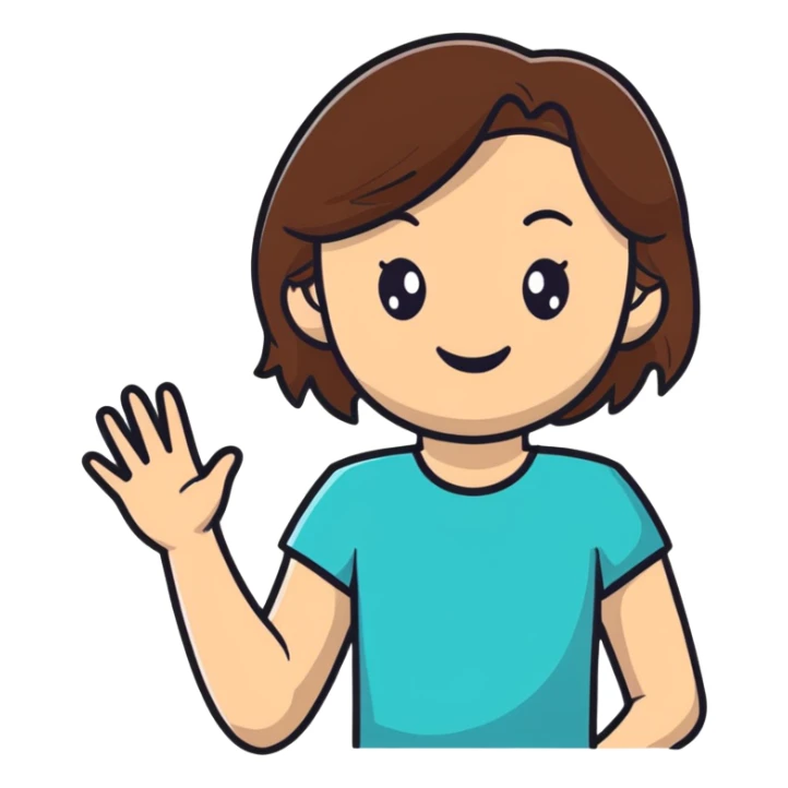 White girl with medium length brown hair, happy expression sticker