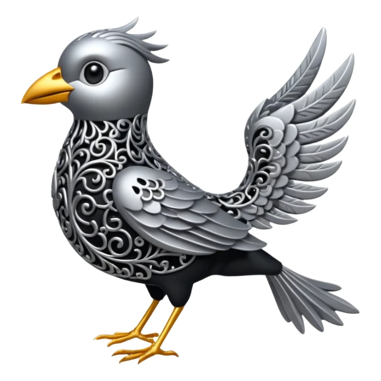 Black and silver filigree bird, 3D, extremely detailed design sticker